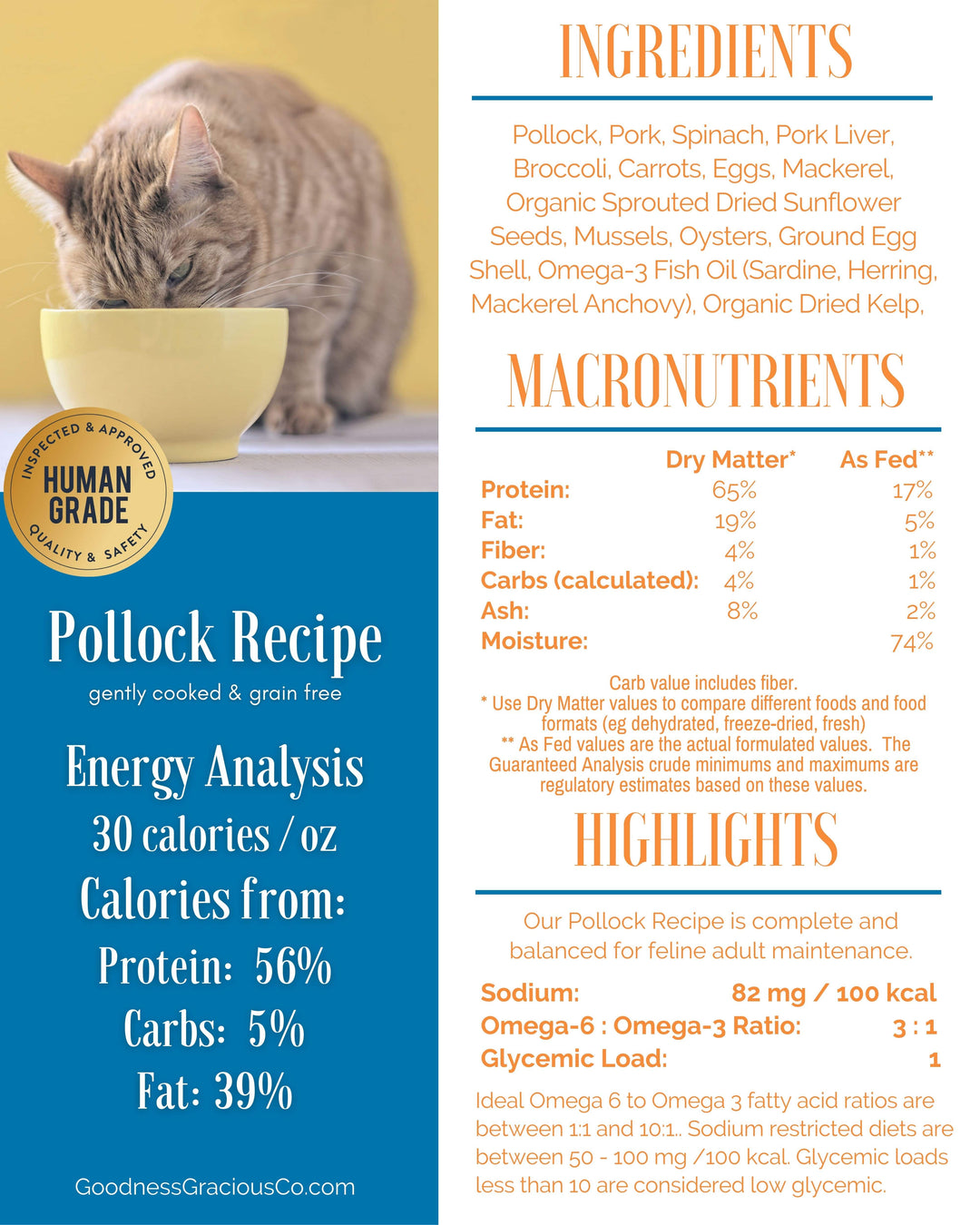Pollock Gently Cooked Meals for Cats Human Grade Goodness Gracious